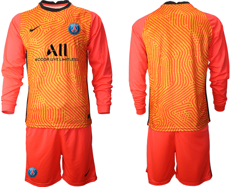 Men 2021 Paris Saint-Germain red goalkeeper long sleeve soccer jerseys